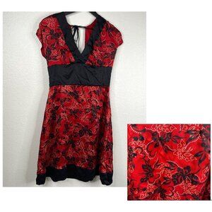 Bebe Dress Women's Red Sz M Babydoll Satin Butterflies Open Back Whimsigoth Y2K